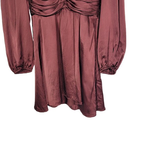 Aritzia Wilfred Women's Truffle Rhythm Dress Satin With Puffed Sleeves Size 2 - Picture 5 of 12